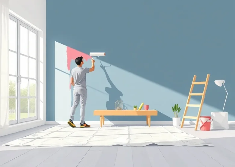 Peintre appliquant la peinture au rouleau sur un mur de salon