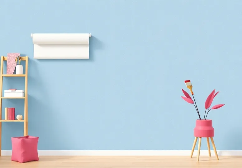 Pose de papier peint, rouleau et brosse à maroufler